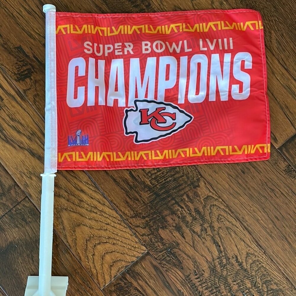 NWOT Kansas City Chiefs Super Bowl LVIII Champions Red Car Flag NFL